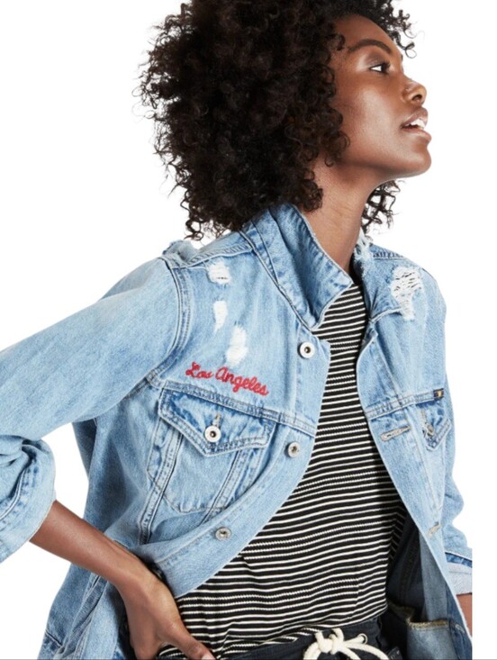 Lucky Brand Jackets & Blazers - Lucky Brand Distressed Denim Boyfriend Trucker Jacket Los Angeles Heart ❤️✨️